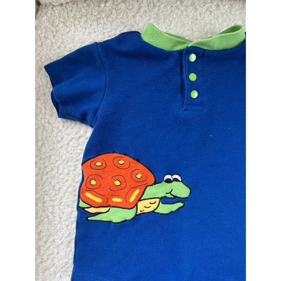 Vintage Small Steps Baby Boys / Unisex Blue Onesie Romper with Turtle - Picture 2 of 4